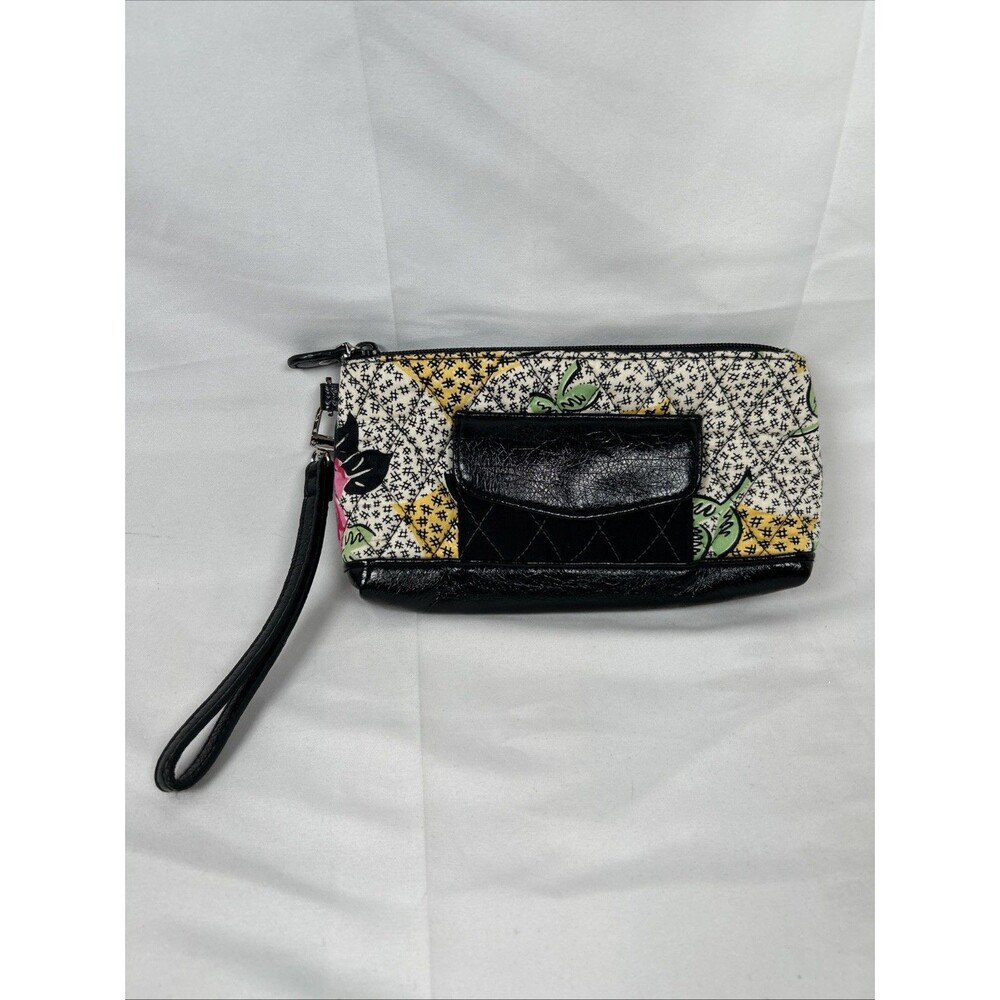 Vera Bradley Patchwork Collection Clutch Wristlet Black Floral Pink Flowers